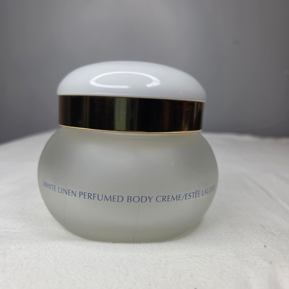 Estee Lauder White Linen Perfumed Body Creme 8oz Frosted Glass Jar Vtg A67B